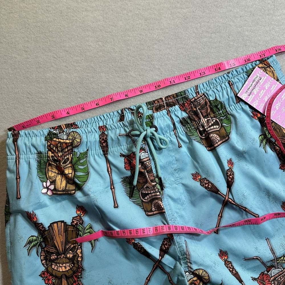 Psycho Tuna Tiki Cocktail Party Swim Shorts Mens XL NWT Blue Beach Trunks - Picture 2 of 10